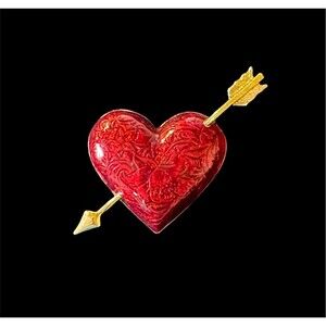 Vintage Avon Red Enamel Puffy Heart Cupid Arrow Brooch Pin Victorian Romantic